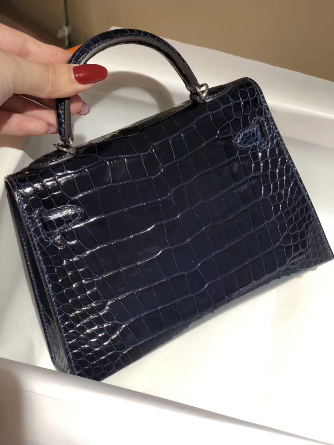HERMES mini kelly二代 高光鳄鱼皮 午夜蓝 现货
