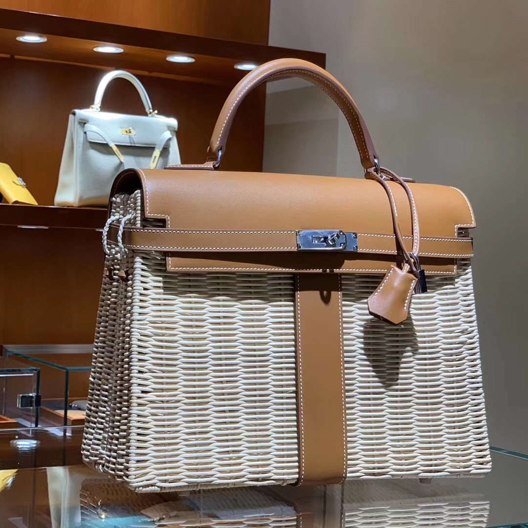 Hermes  kelly Picnis Bag35cm 竹藤条编织