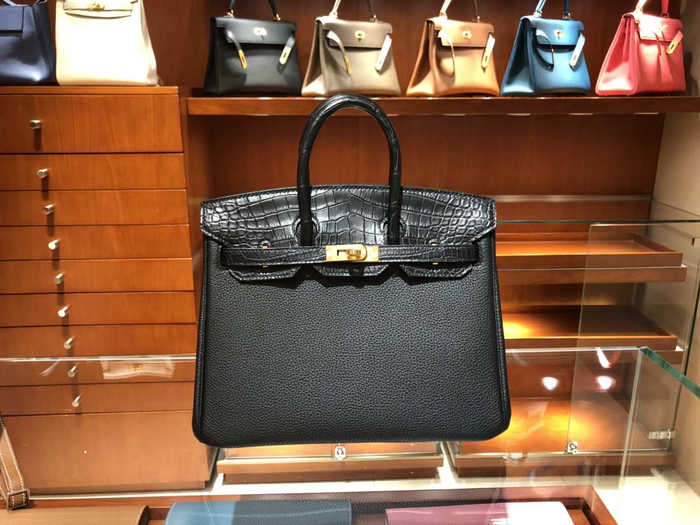 HERMES 爱马仕 Birkin 铂金包 Togo/Croco 拼鳄鱼 黑色 完美的搭配