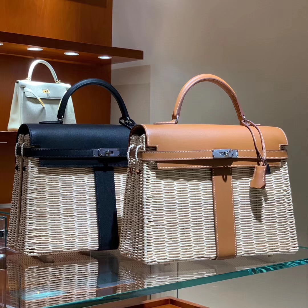 Hermes  kelly Picnis Bag35cm 竹藤条编织