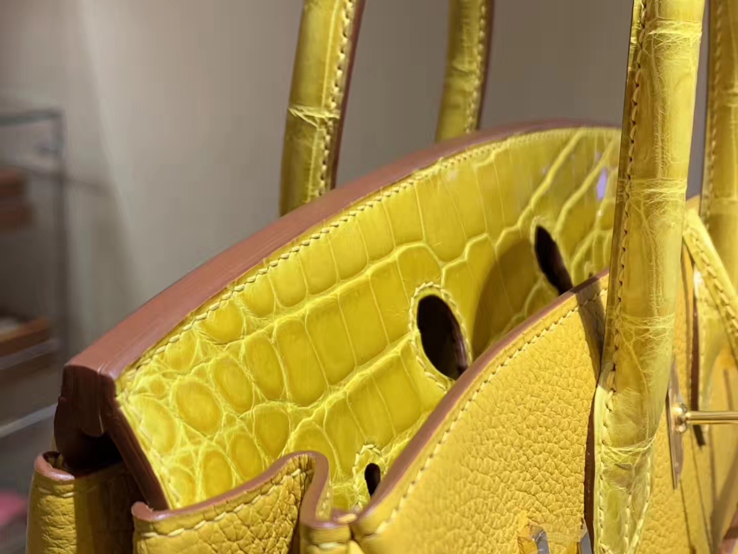 HERMES 爱马仕 Birkin 25 Togo/Croco 拼鳄鱼琥珀黄 完美的搭配