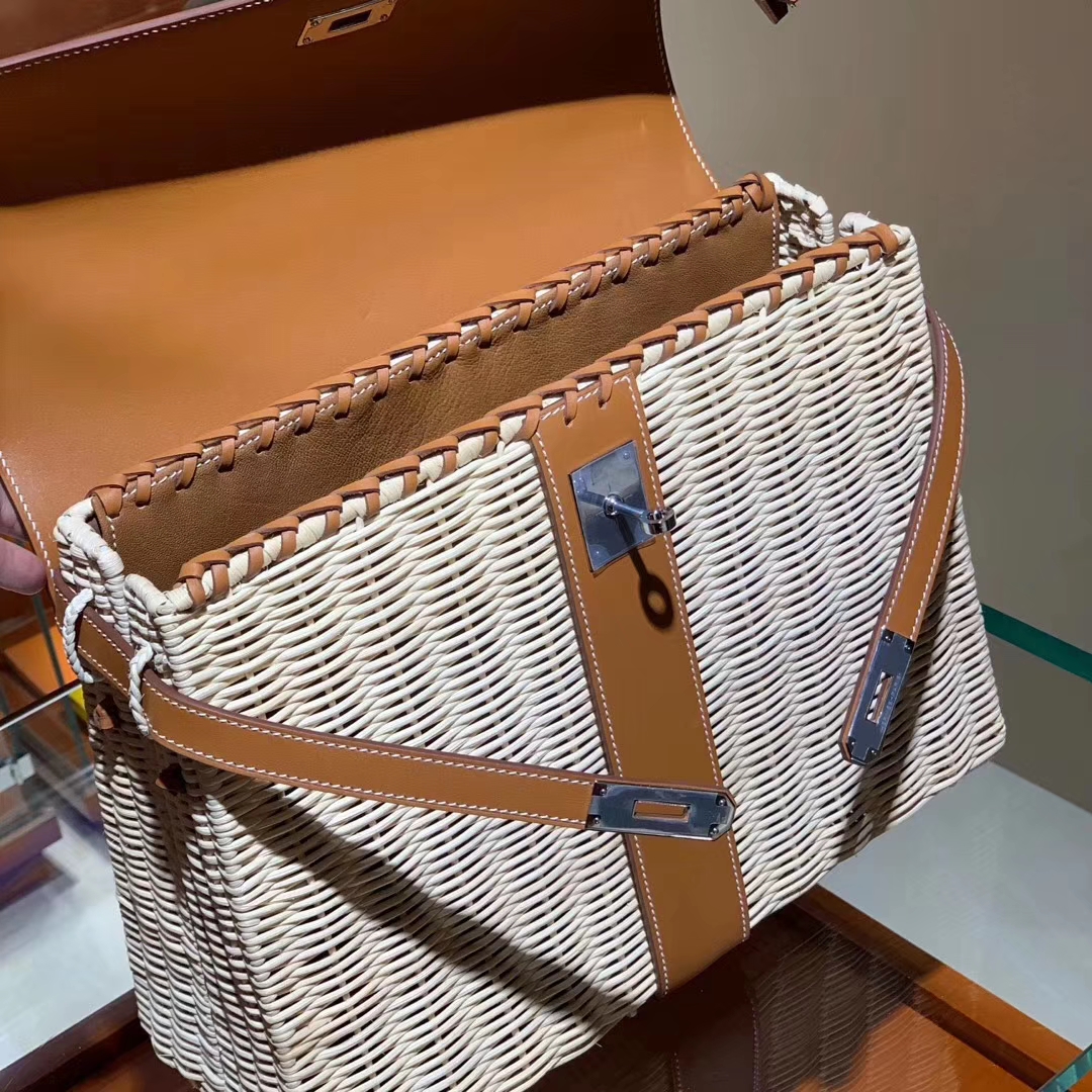 Hermes  kelly Picnis Bag35cm 竹藤条编织