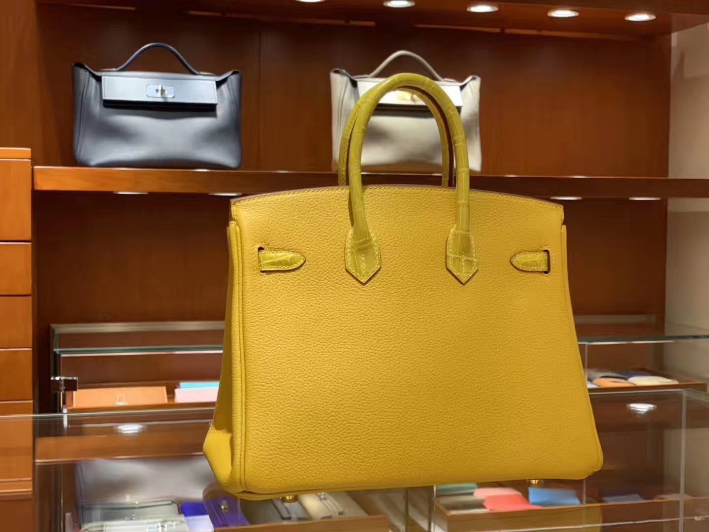 HERMES 爱马仕 Birkin 25 Togo/Croco 拼鳄鱼琥珀黄 完美的搭配