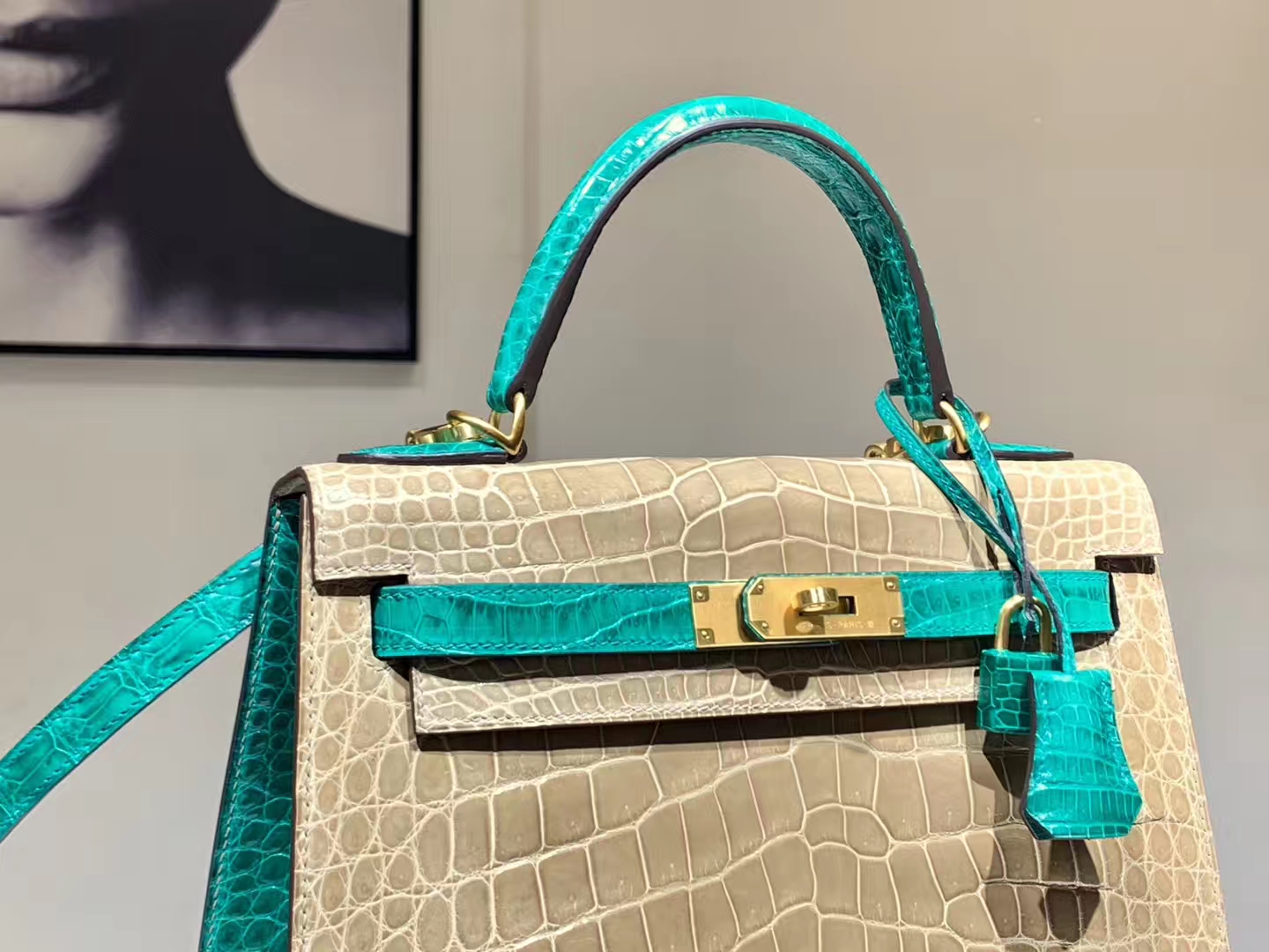 HERMES 爱马仕 Kelly 28cm 亮光鳄鱼皮 私定配色