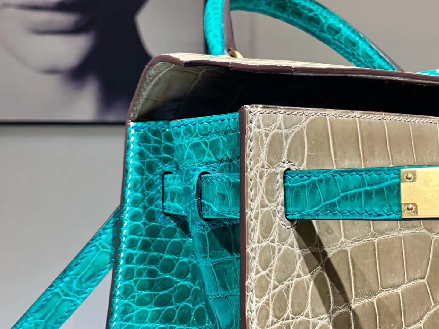HERMES 爱马仕 Kelly 28cm 亮光鳄鱼皮 私定配色