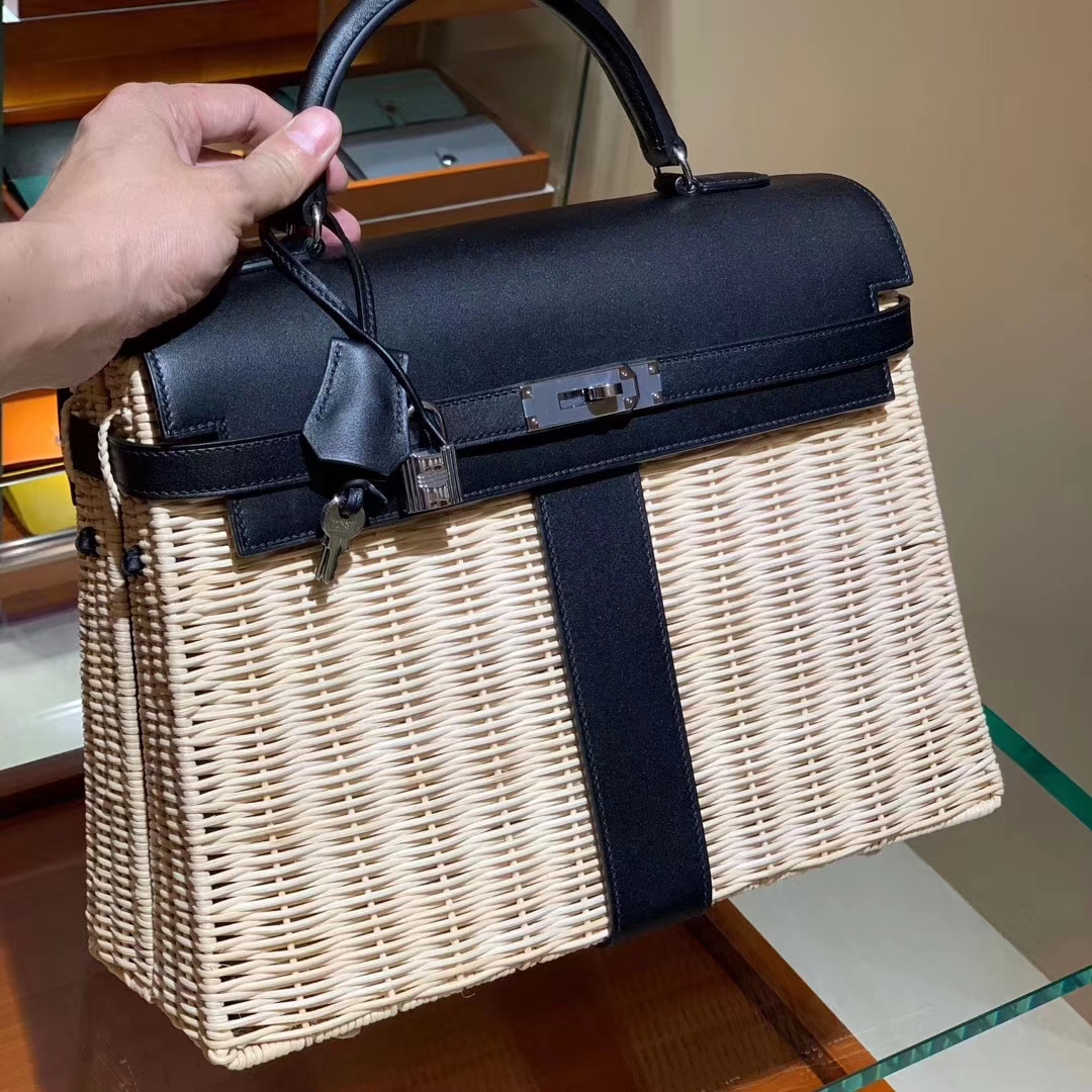 Hermes kelly Picnis Bag35cm 竹藤条编织