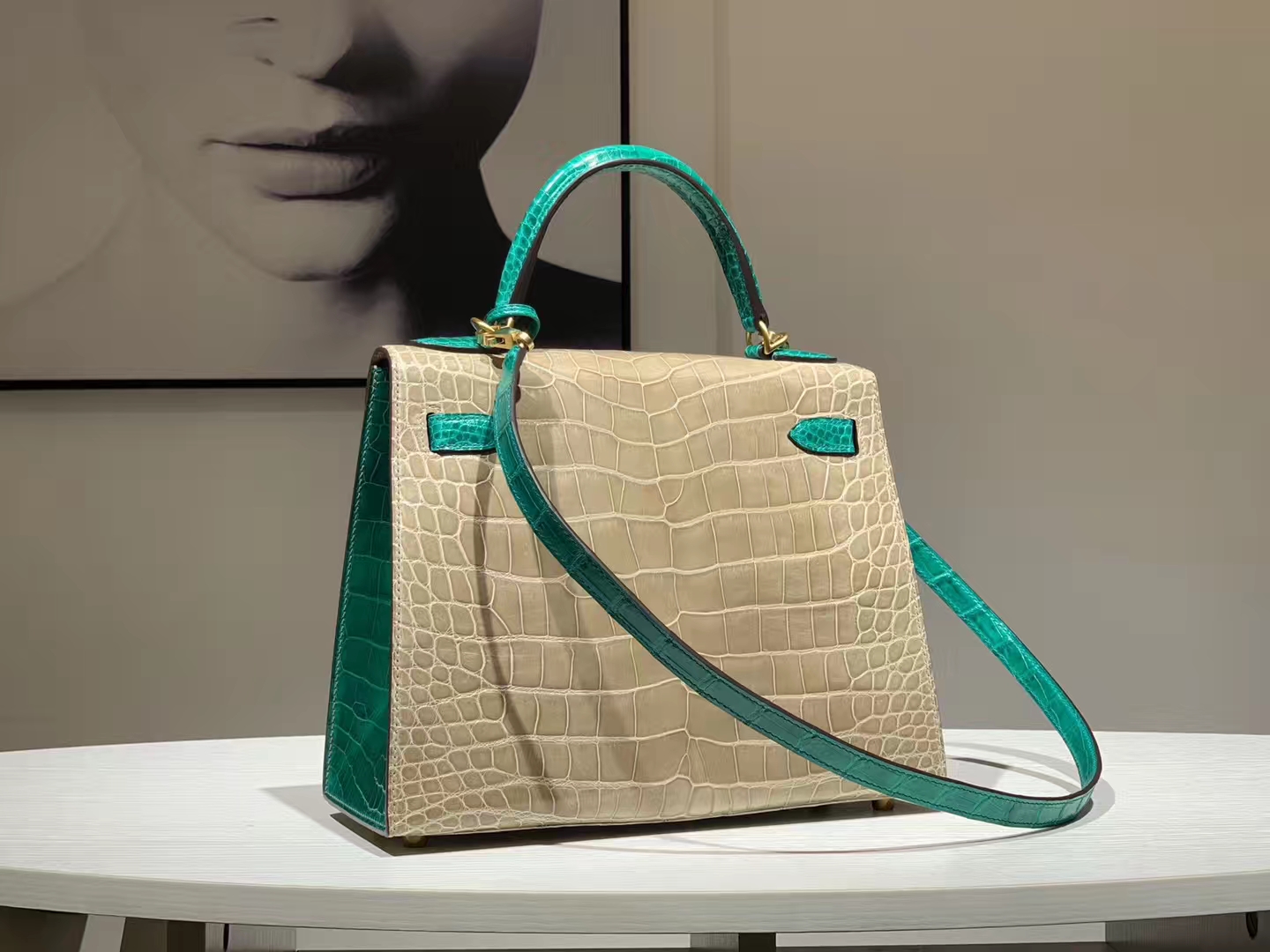 HERMES 爱马仕 Kelly 28cm 亮光鳄鱼皮 私定配色
