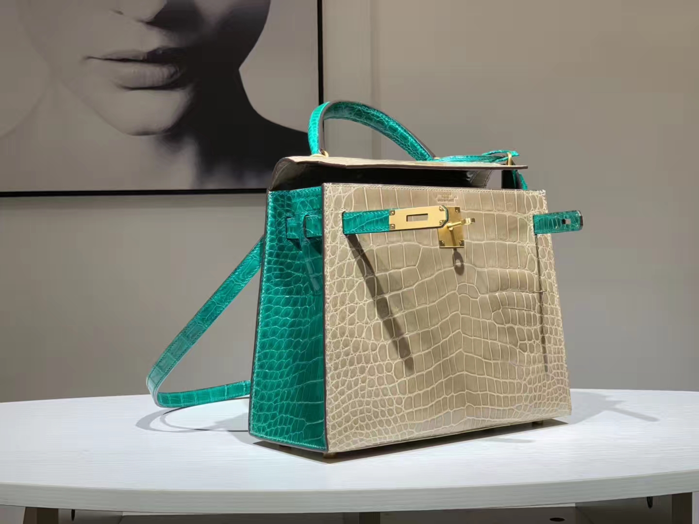 HERMES 爱马仕 Kelly 28cm 亮光鳄鱼皮 私定配色