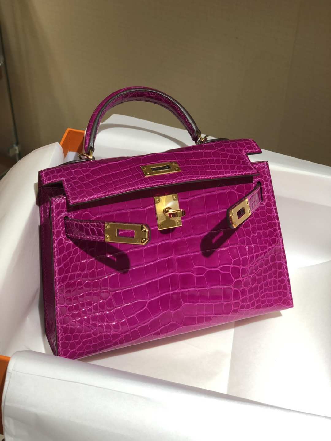 HERMES mini kelly二代 高光鳄鱼皮 天方夜谭紫 现货