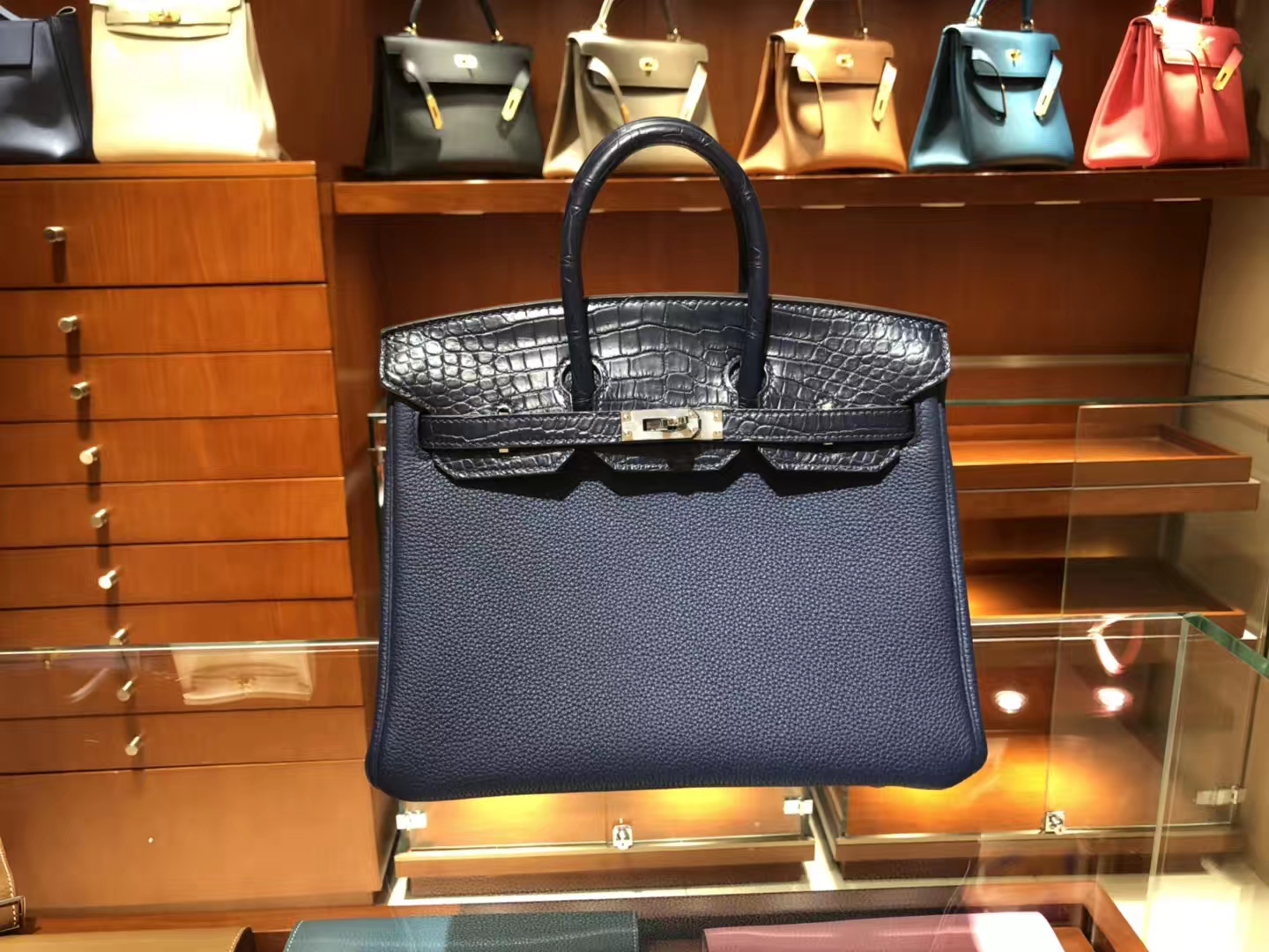 HERMES 爱马仕 Birkin 铂金包 Togo/Croco 拼鳄鱼 锡器灰 完美的搭配