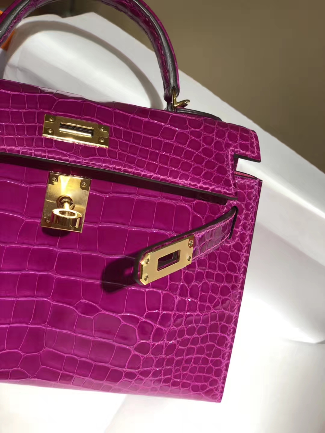 HERMES mini kelly二代 高光鳄鱼皮 天方夜谭紫 现货