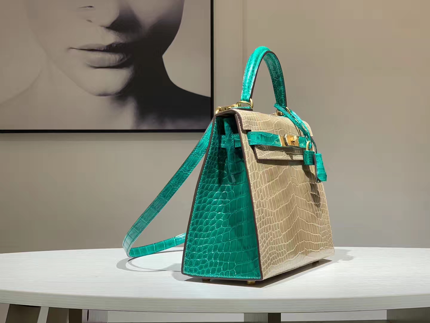 HERMES 爱马仕 Kelly 28cm 亮光鳄鱼皮 私定配色