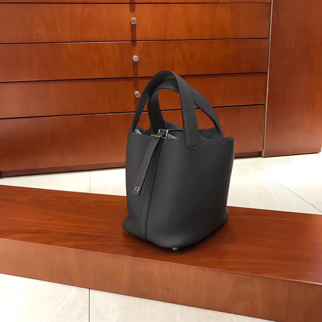 HERMES 爱马仕 菜篮子 Picotin 锡器灰 纯手工 Togo皮