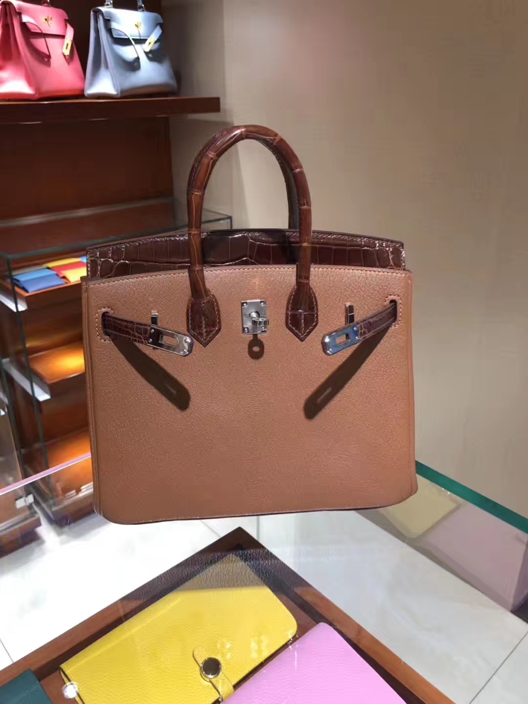 HERMES 爱马仕 Birkin 铂金包 Togo/Croco 拼鳄鱼 焦糖色 完美的搭配