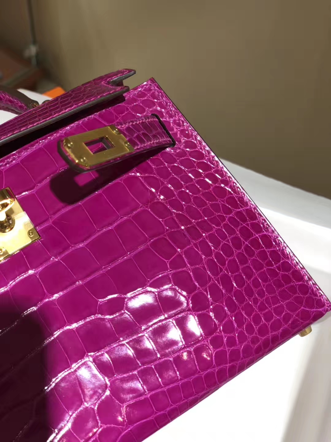 HERMES mini kelly二代 高光鳄鱼皮 天方夜谭紫 现货