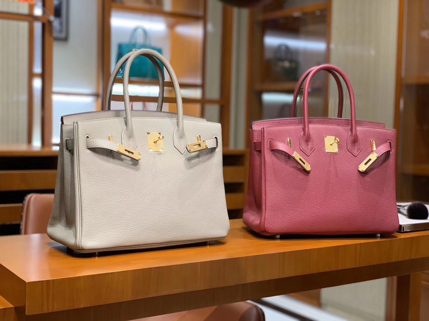 HERMES 爱马仕 Birkin 25/30 Togo 风衣灰 石榴红