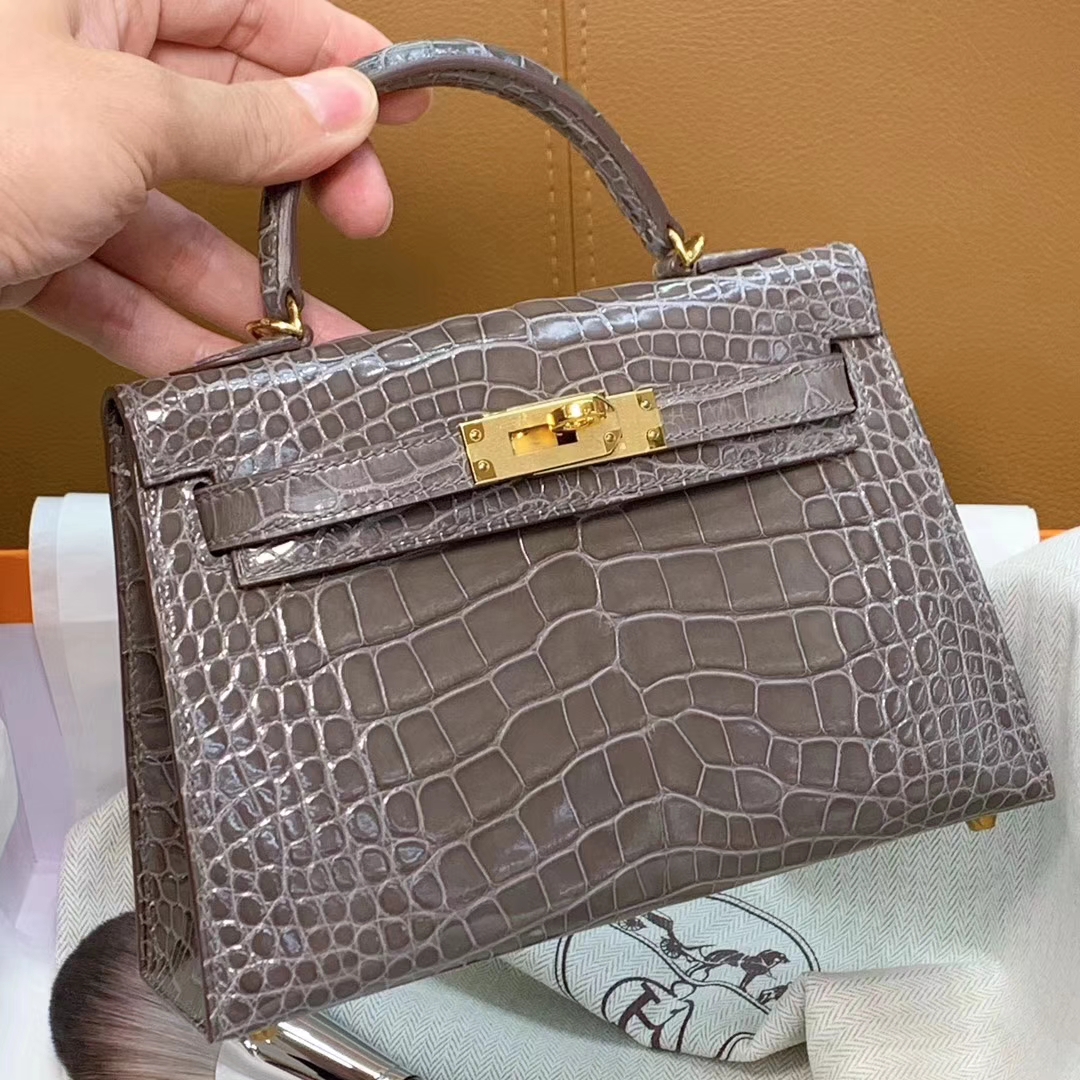 HERMES mini kelly二代 进口原厂鳄鱼皮 现货 大象灰