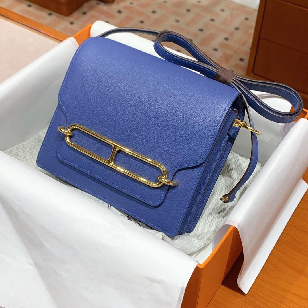 HERMES 爱马仕 猪鼻子包 Roulis 18cm 24cm 电光蓝