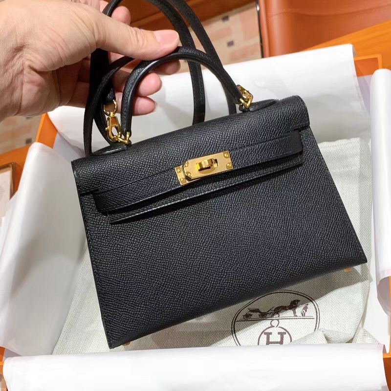 爱马仕 HERMES MiniKelly 2  Epsom 黑色 配原版正品全套包装 金银扣可定制