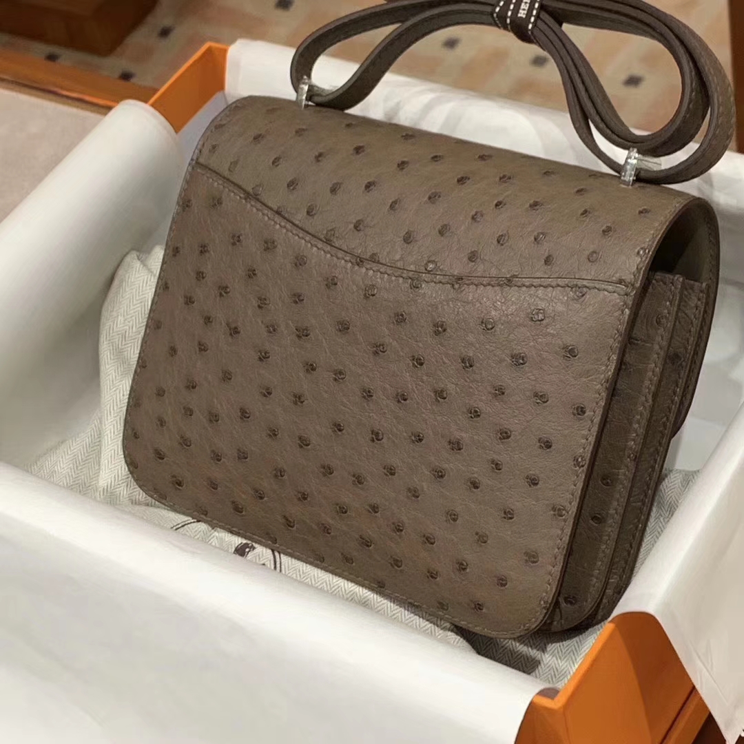 HERMES Constance 19CM 24CM 鸵鸟皮 现货 大象灰