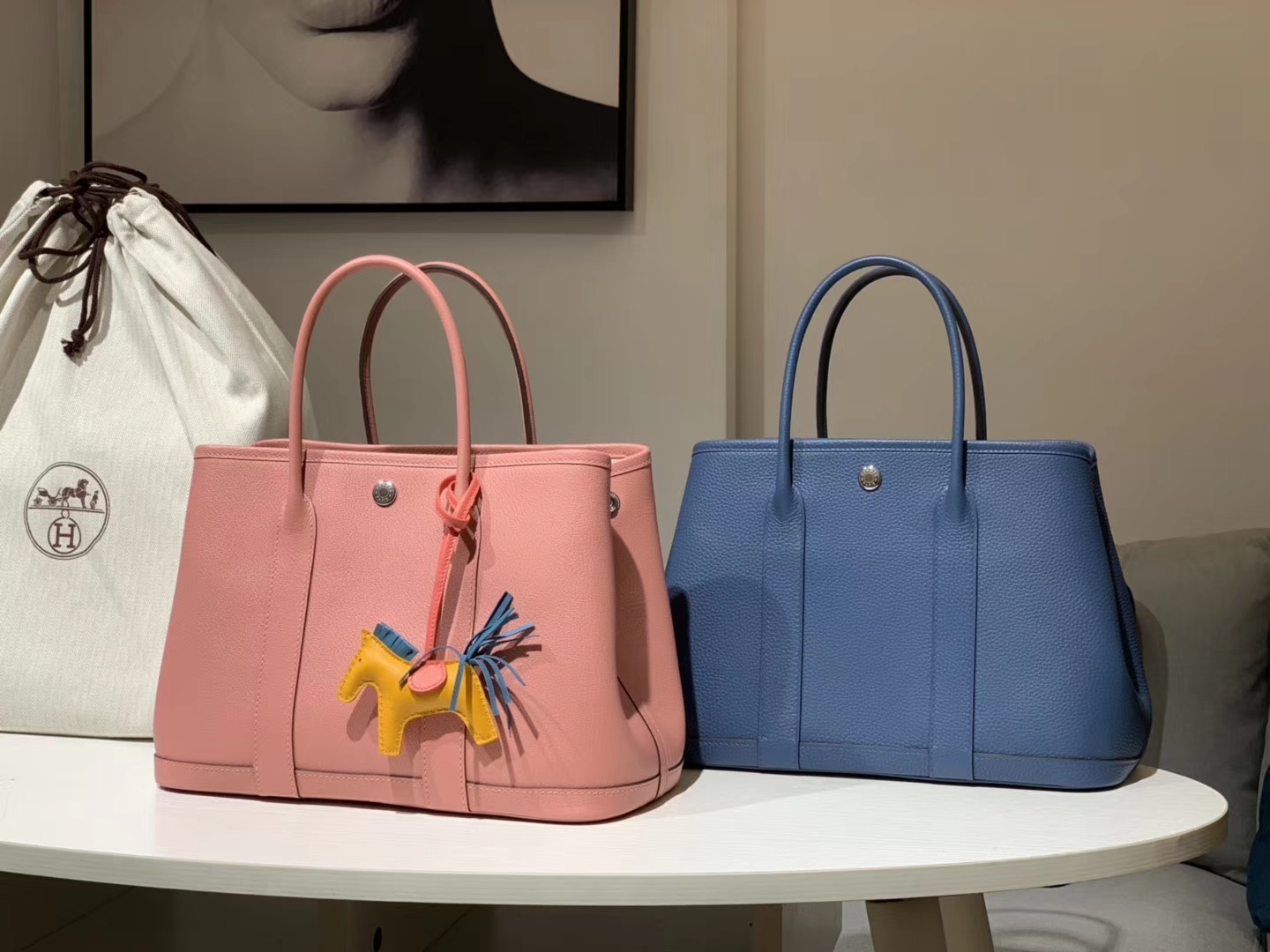 HERMES 爱马仕 Garden Party 花园包 Togo 龙虾粉 中蓝