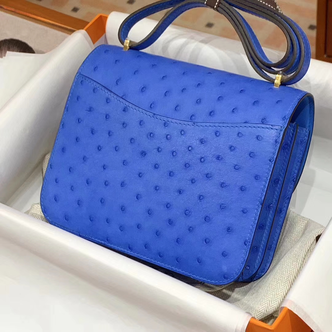HERMES Constance 19CM 24CM 鸵鸟皮 现货 电光蓝