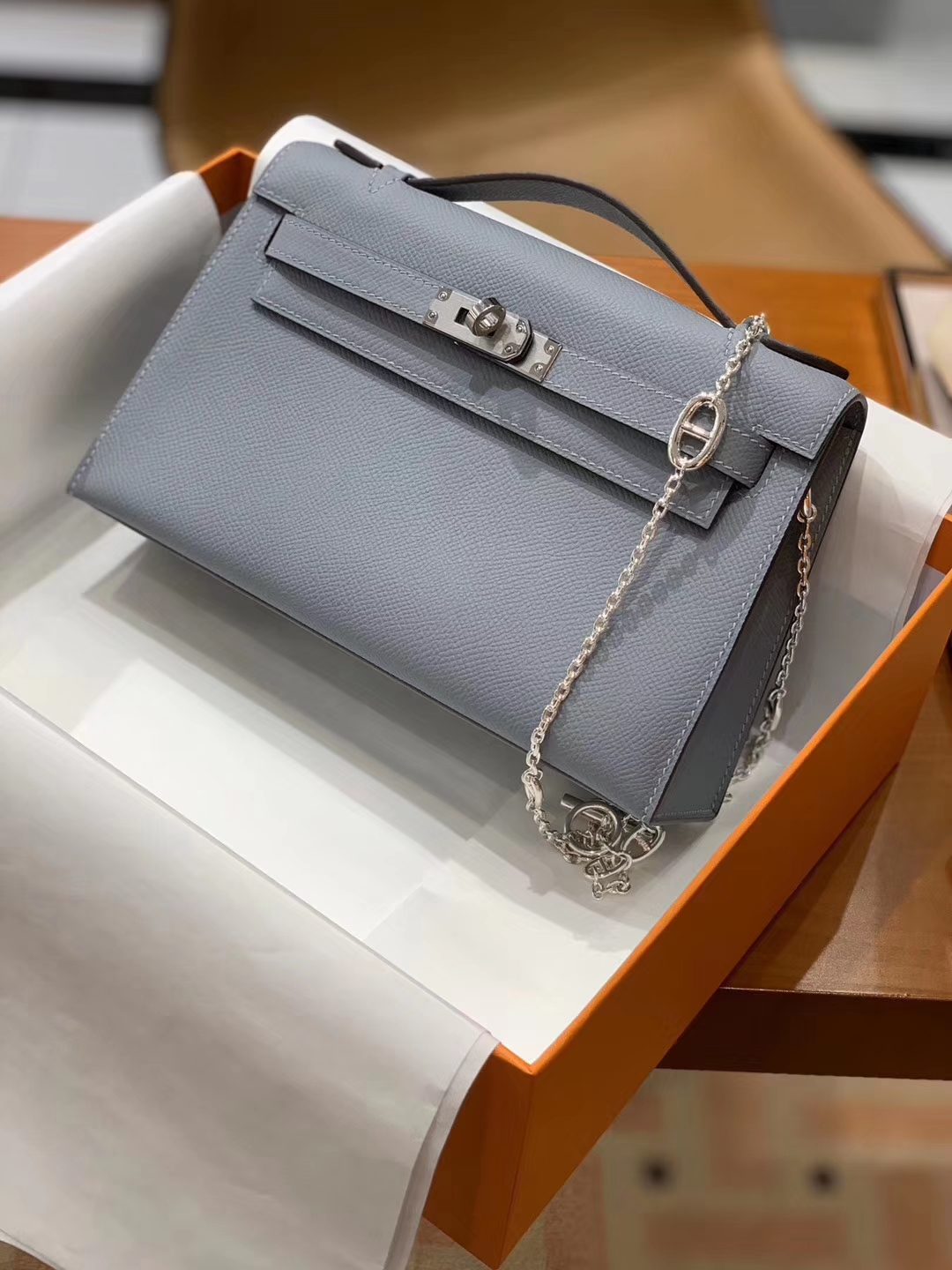 爱马仕 HERMES Mini Kelly 一代 珍珠灰 Epsom 配全套专柜原包装