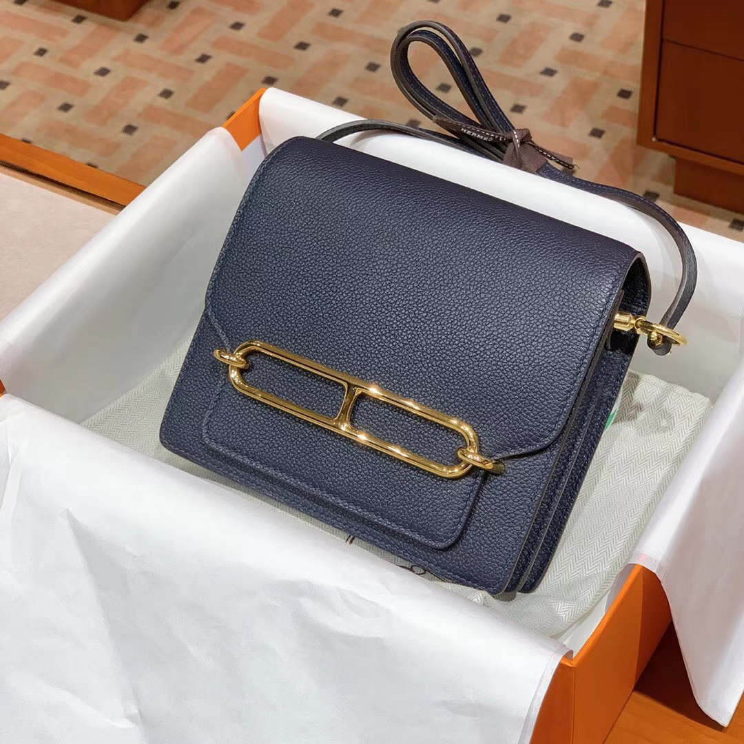 HERMES 爱马仕 猪鼻子包 Roulis 18cm 24cm 深蓝色