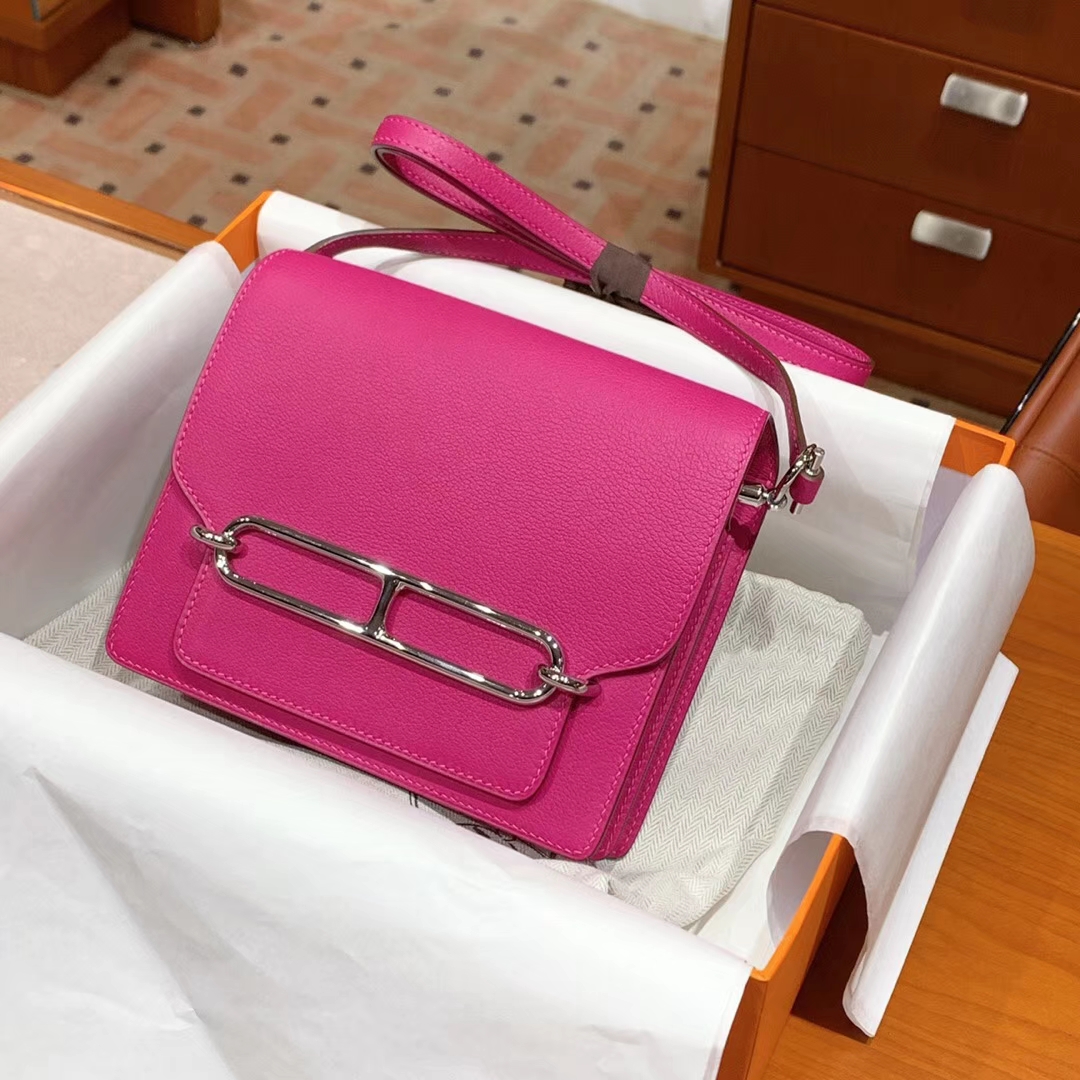 HERMES 爱马仕 猪鼻子包 Roulis 18cm 24cm 玫红