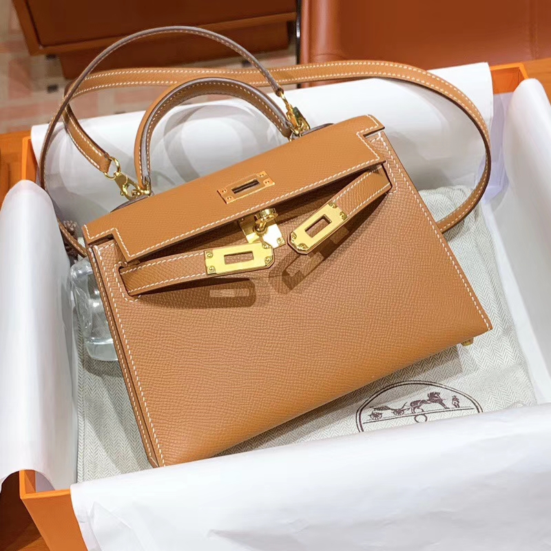 爱马仕 HERMES MiniKelly 2  Epsom 金棕色 配原版正品全套包装 金银扣可定制