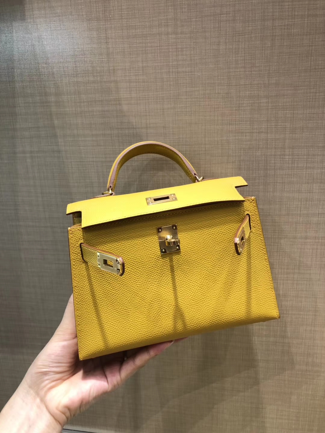 爱马仕 HERMES Mini Kelly 琥珀黄 Epsom 专柜全套包装 