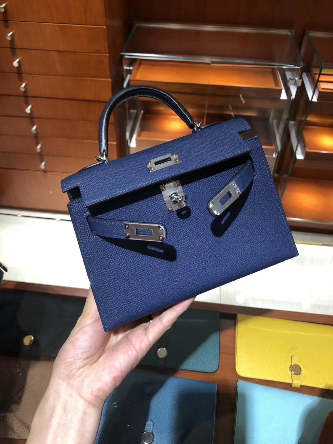 爱马仕 HERMES Mini Kelly 宝石蓝 Epsom 专柜全套包装 