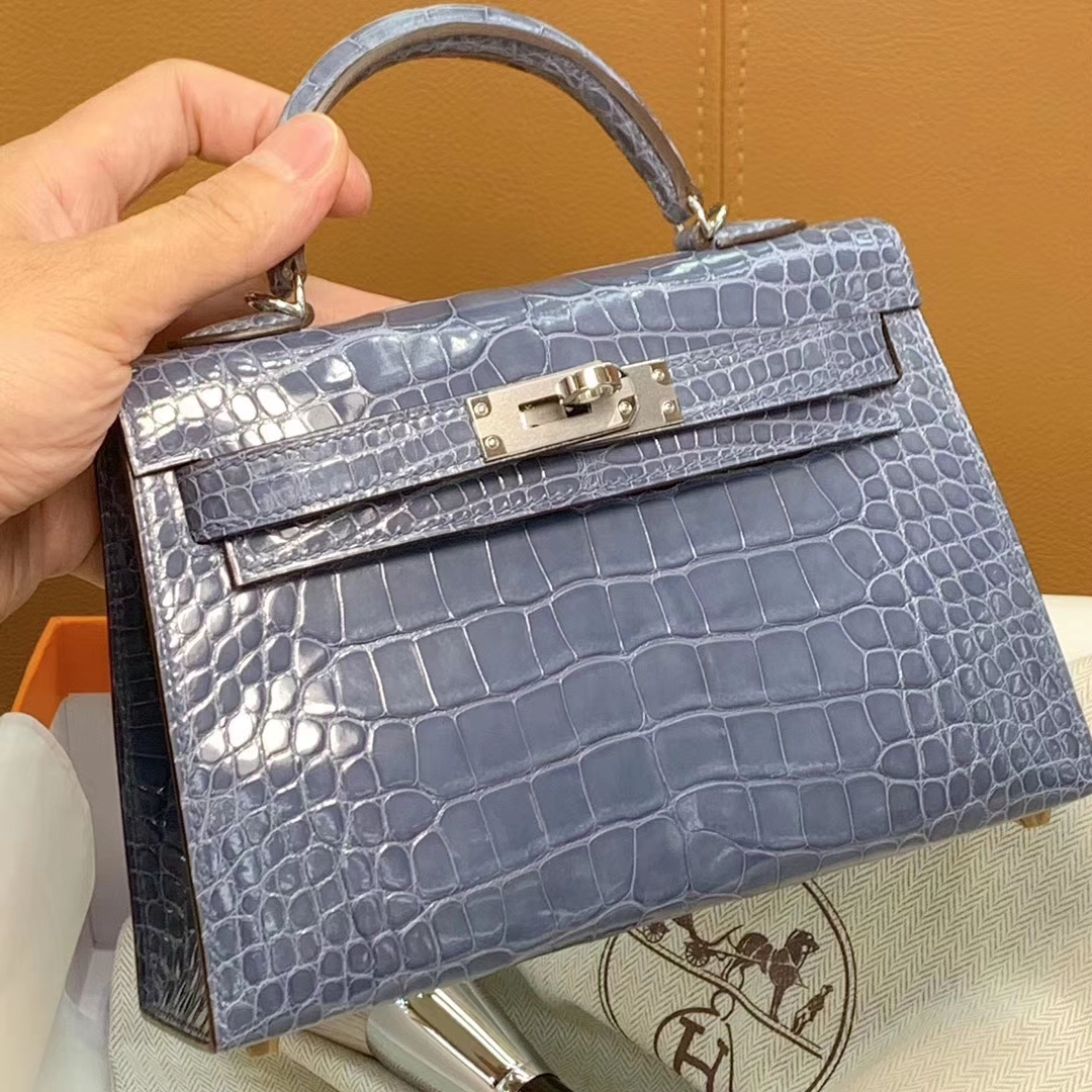 HERMES mini kelly二代 进口原厂鳄鱼皮 现货 海鸥灰