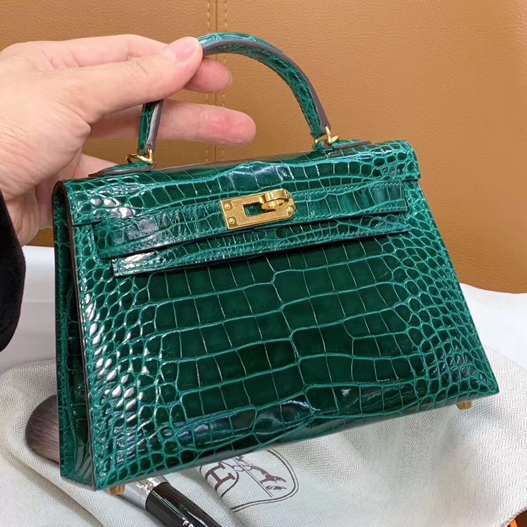 HERMES mini kelly二代 进口原厂鳄鱼皮 现货 祖母绿