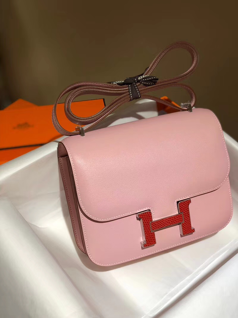 HERMES 爱马仕 空姐包 Constance 18cm 24cm 奶昔粉 