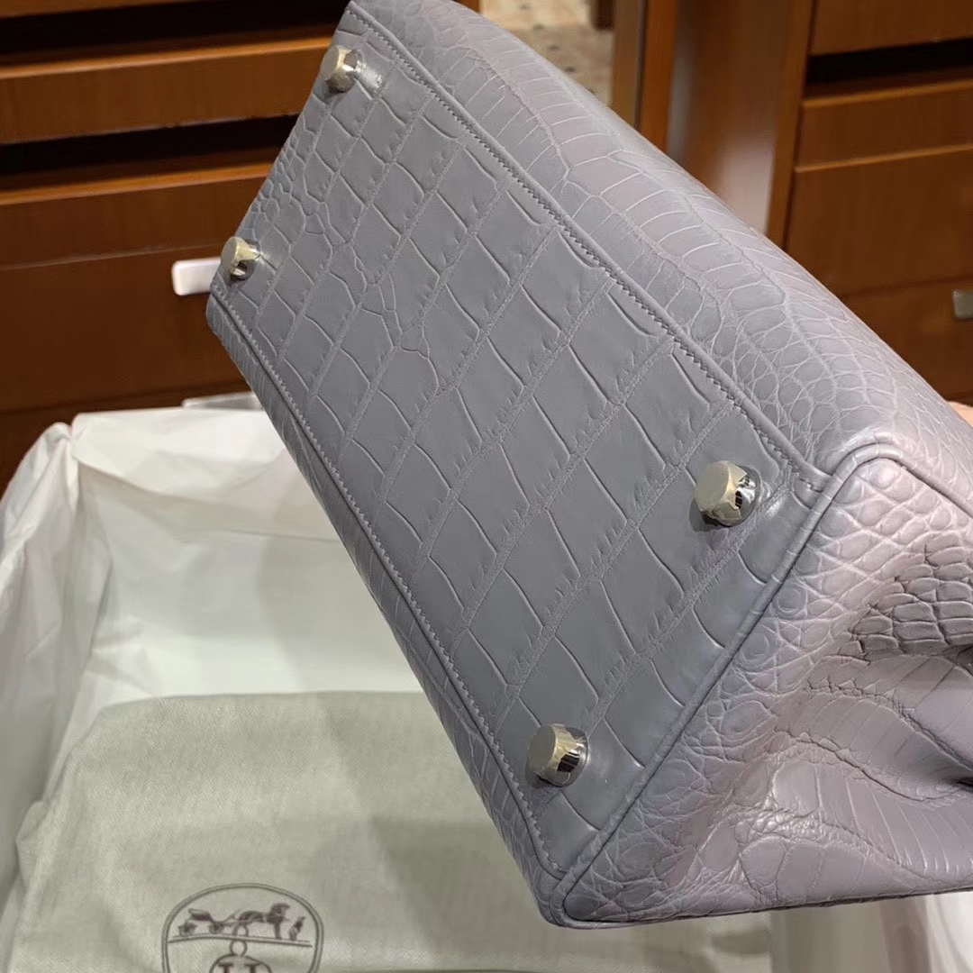 HERMES 爱马仕 原厂鳄鱼 纯手工 灰色 配专柜全套包装