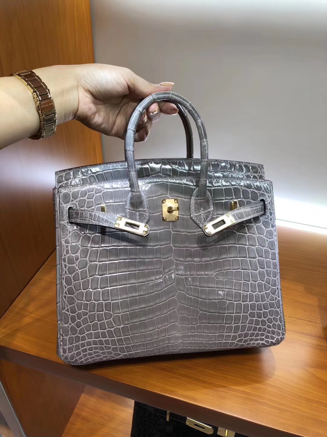 爱马仕 HERMES Birkin 25/30  鳄鱼皮 浅灰色 全套包装发货