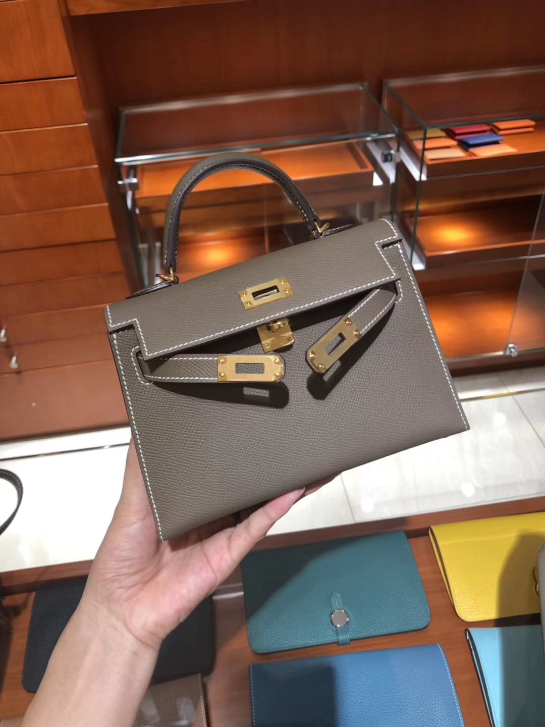 爱马仕 HERMES Mini Kelly 大象灰 Epsom 专柜全套包装 