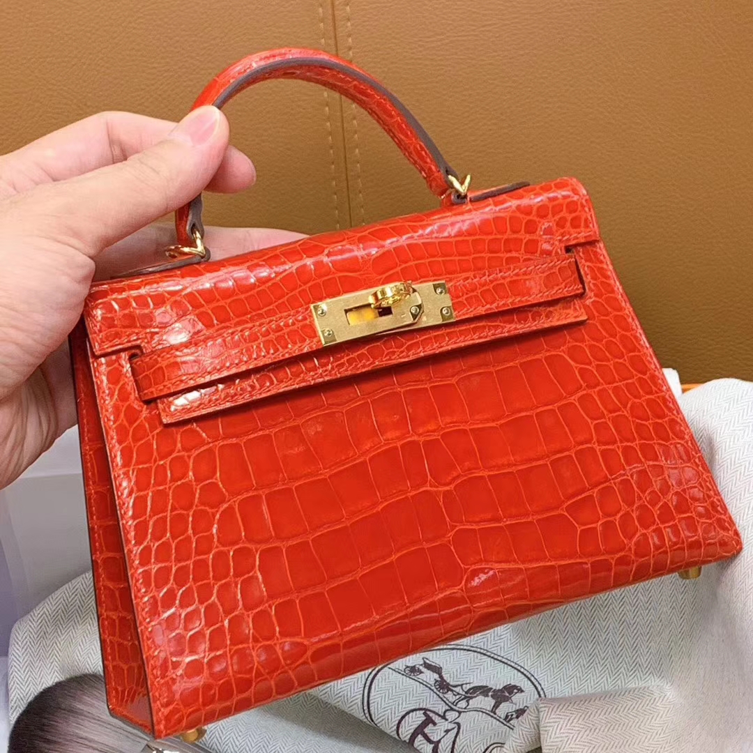 HERMES mini kelly二代 进口原厂鳄鱼皮 现货 法拉利红