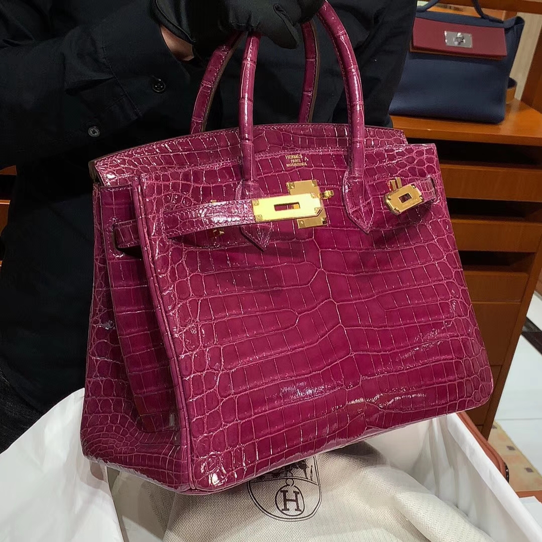 HERMES 爱马仕 铂金包 Birkin 原厂鳄鱼 纯手工 金扣 配专柜全套包装