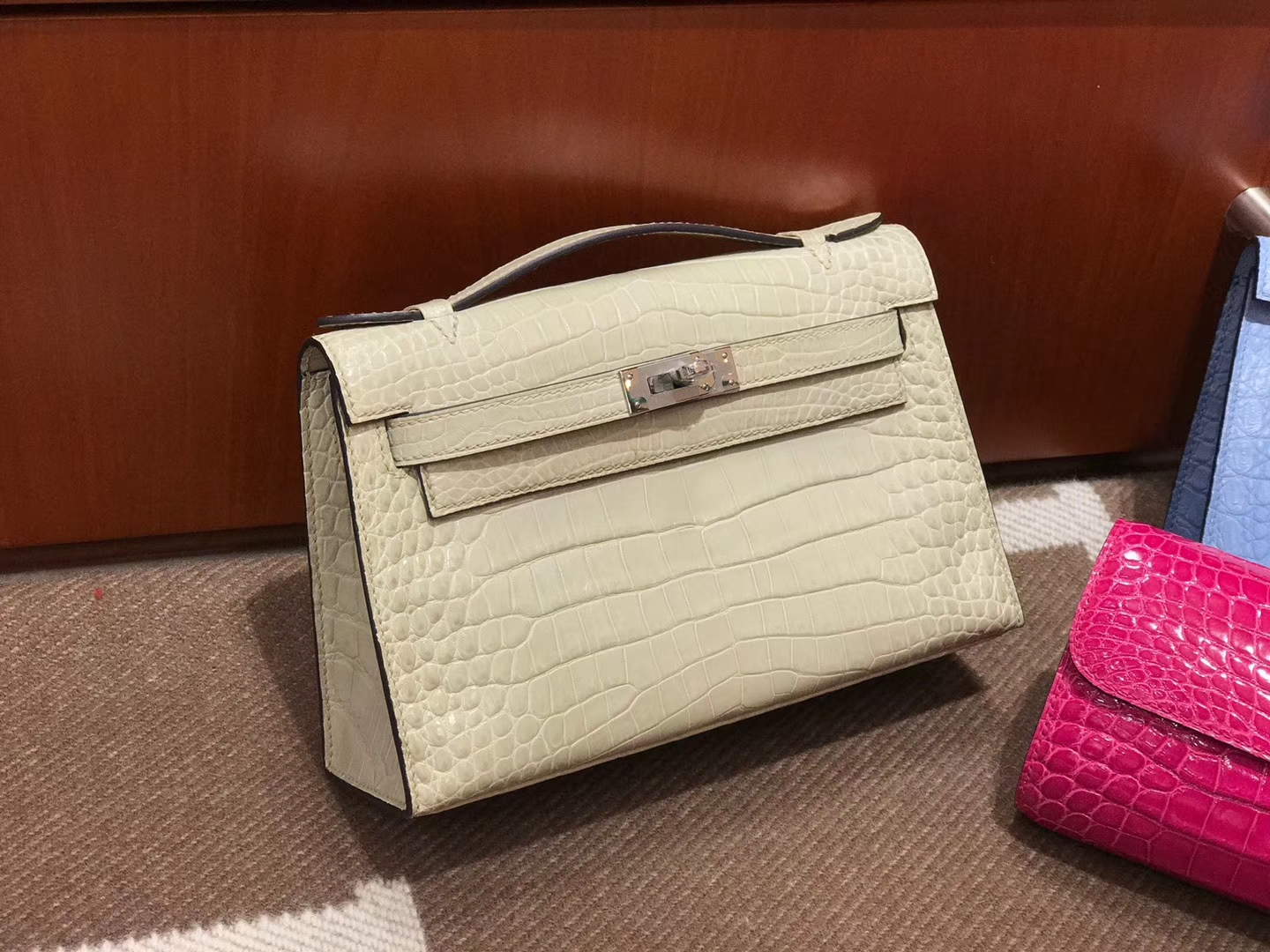 HERMES mini kelly一代 进口原厂鳄鱼皮 现货 风衣灰