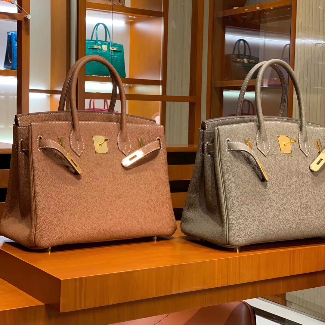 HERMES 爱马仕 Birkin 25/30 Togo 金棕色大象灰 配专柜全套包装