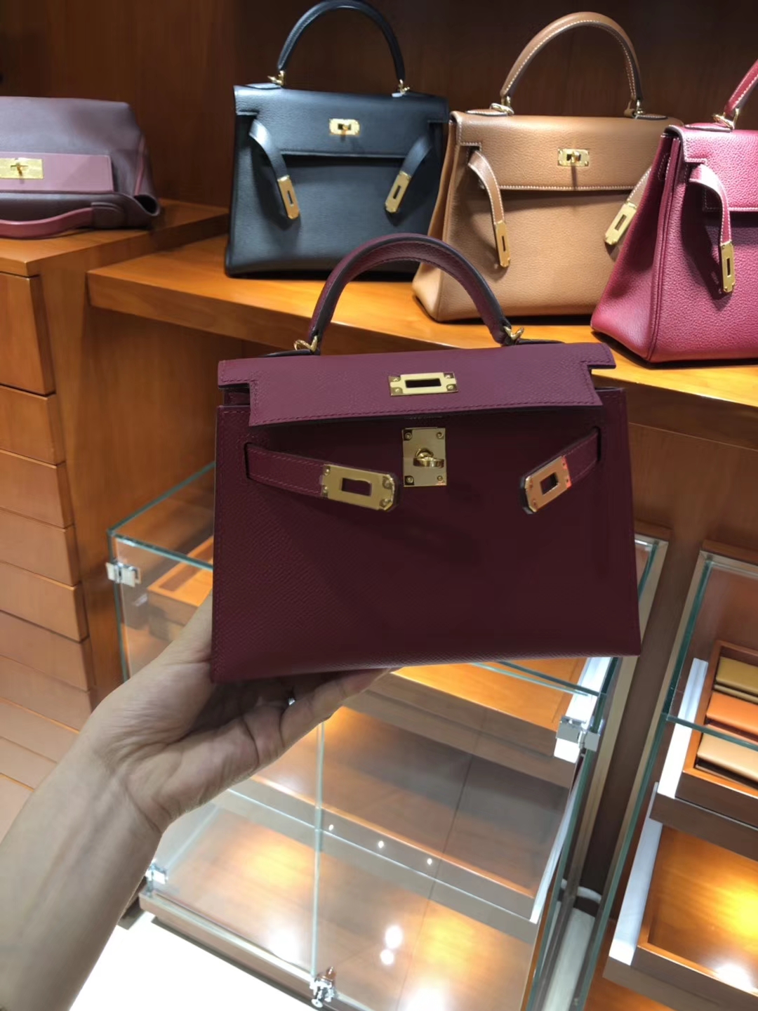 爱马仕 HERMES Mini Kelly 石榴红 Epsom 专柜全套包装 