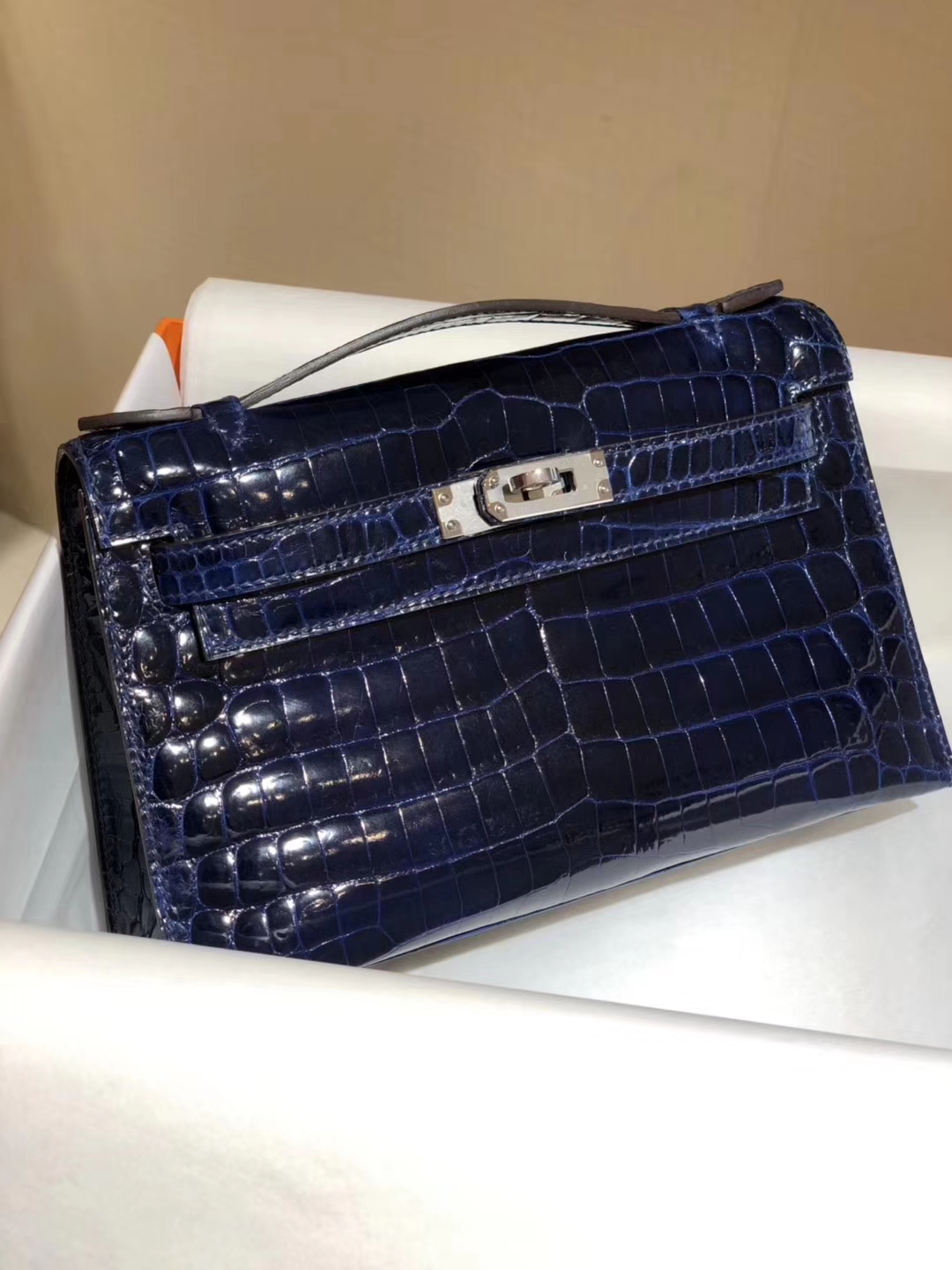 HERMES mini kelly一代 进口原厂鳄鱼皮 现货 午夜蓝