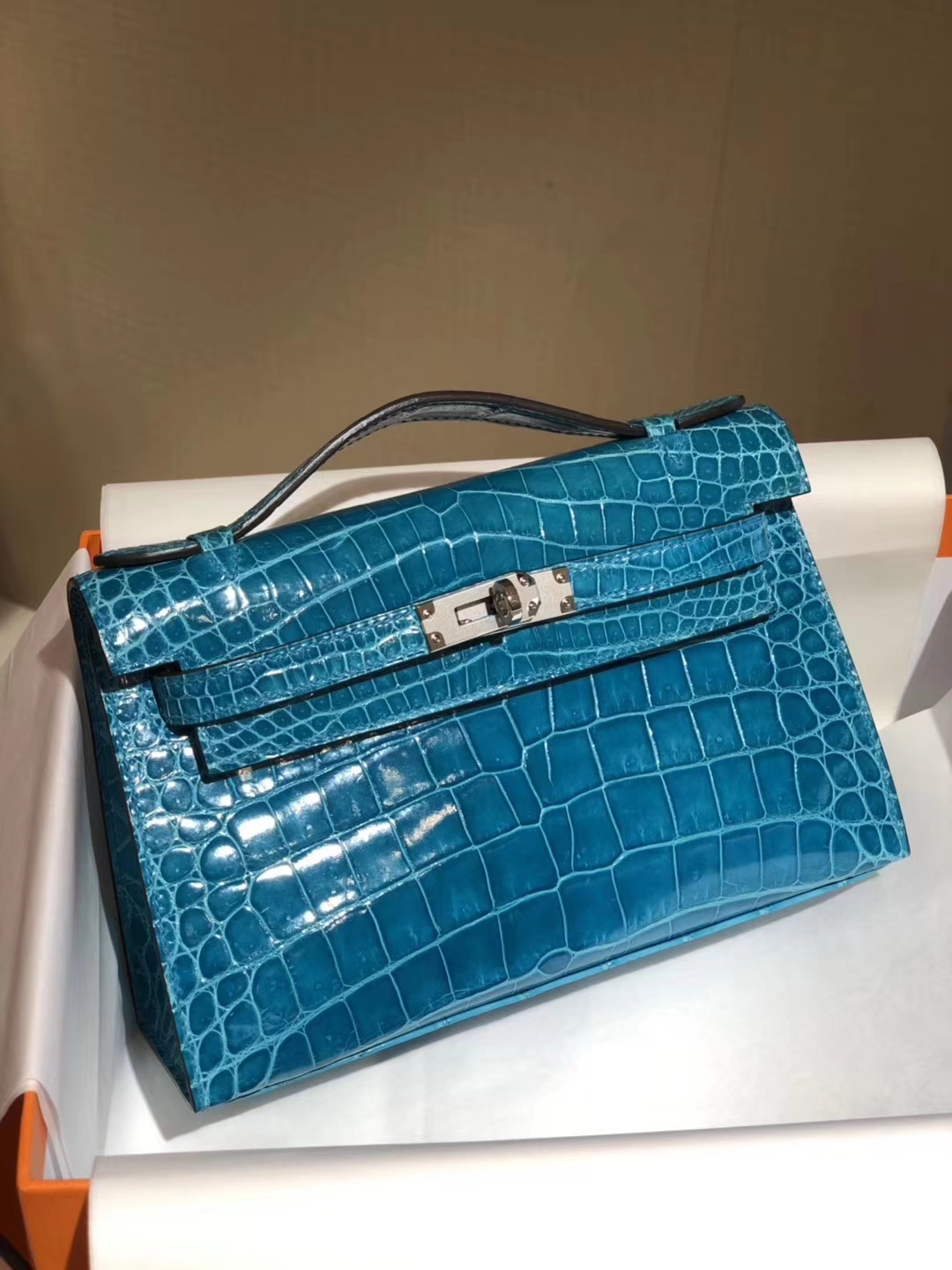 HERMES mini kelly一代 进口原厂鳄鱼皮 现货 水妖蓝