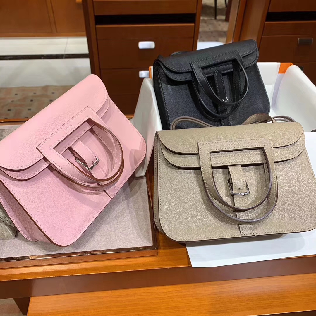 HERMES 爱马仕 Halzan swift 粉色 风衣灰 黑色 配全套专柜原版包装