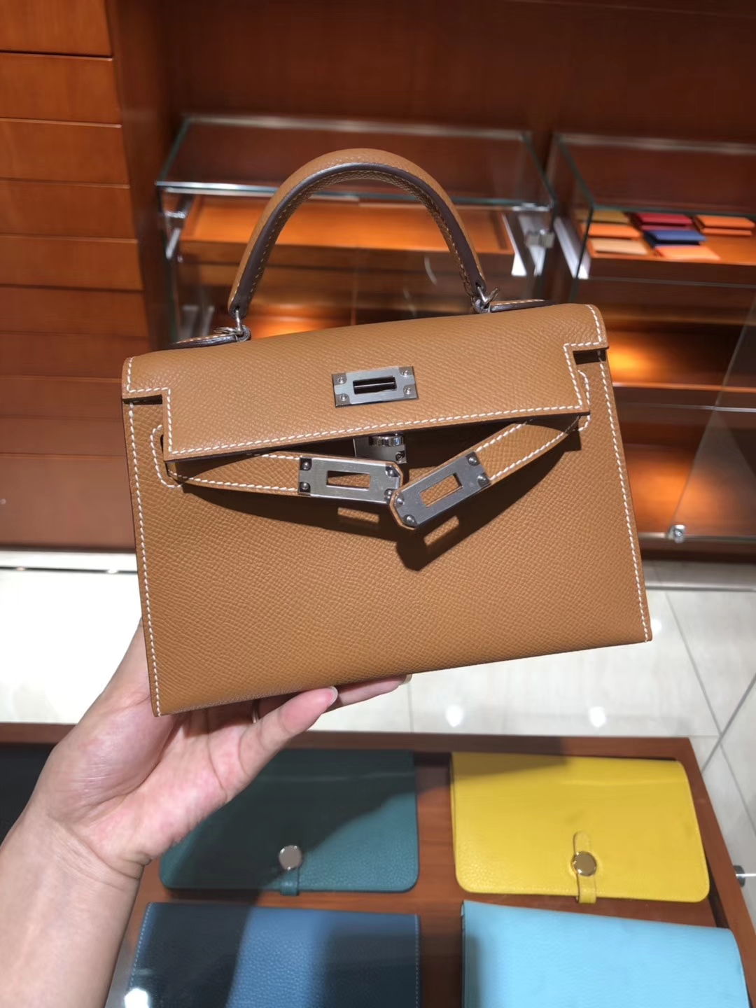爱马仕 HERMES Mini Kelly 金棕色 Epsom 专柜全套包装 