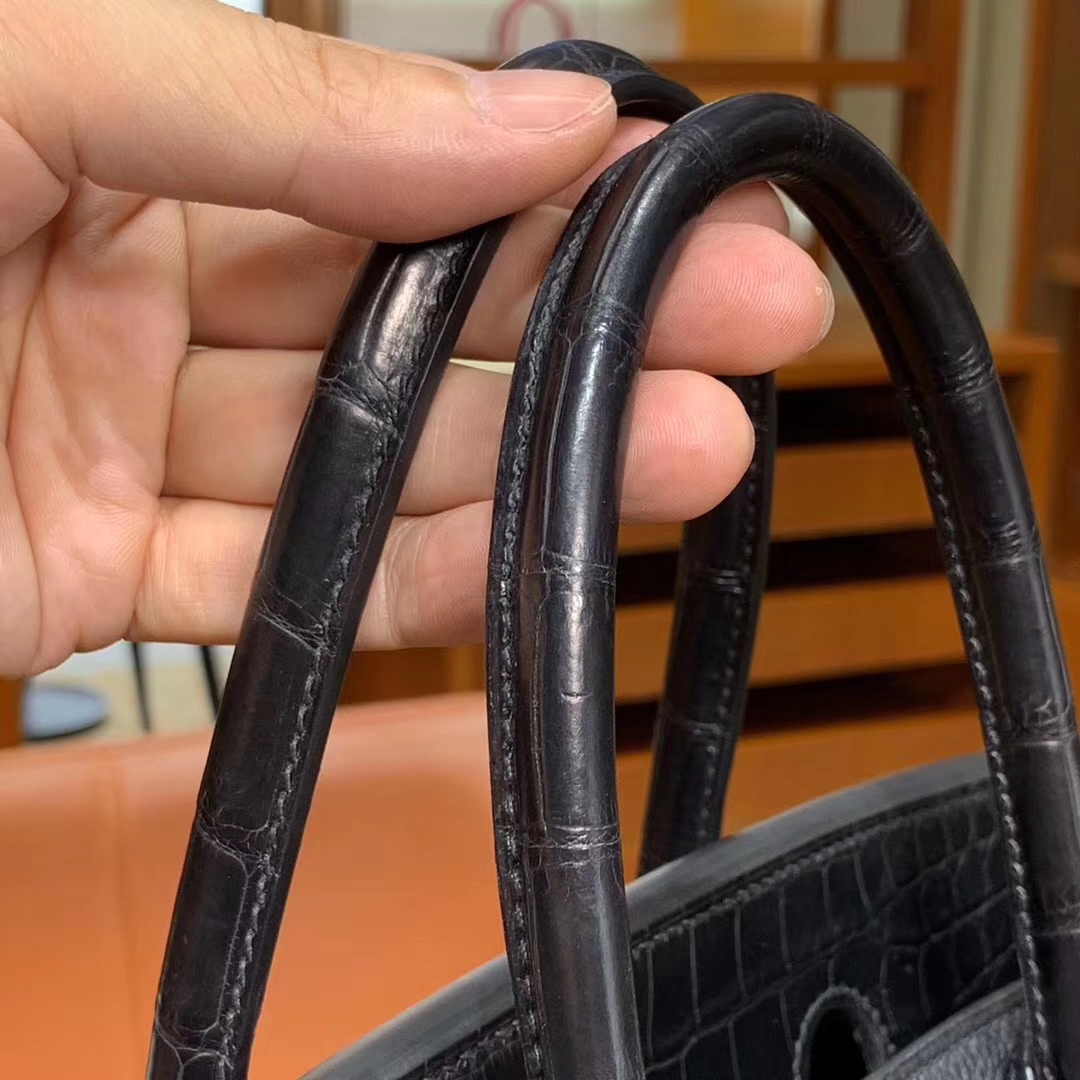 HERMES 爱马仕 Birkin 25/30 Togo 拼鳄鱼皮 黑色 配专柜全套包装