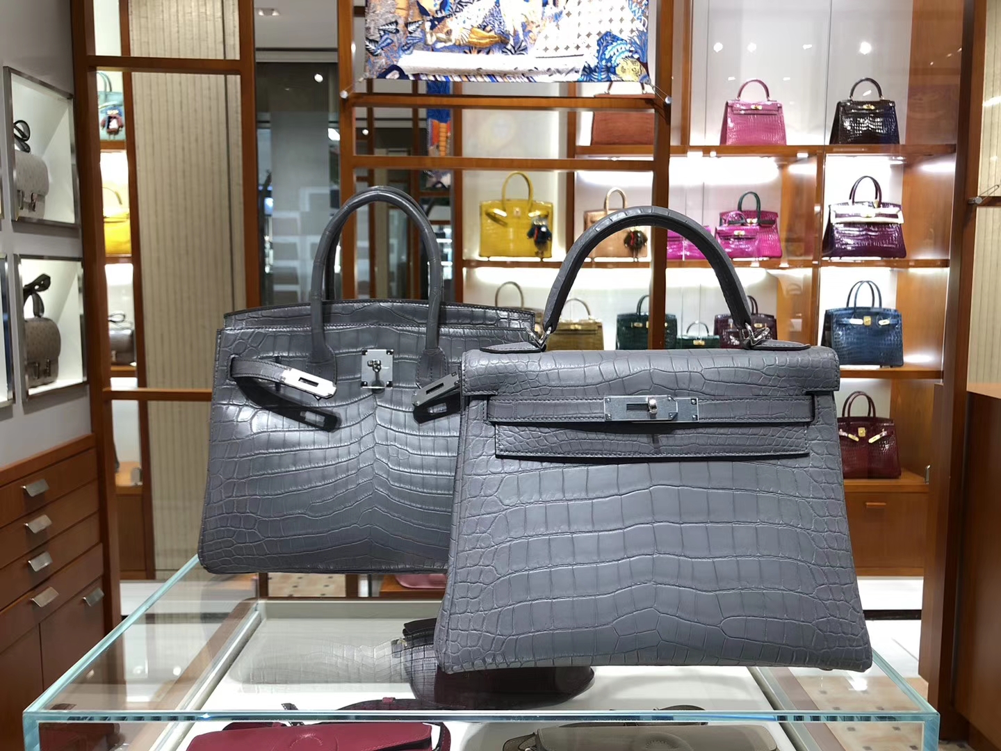 爱马仕 HERMES Mini Kelly  Birkin 25/30 凯莉包 Kelly 25/28锡器灰 鳄鱼皮 