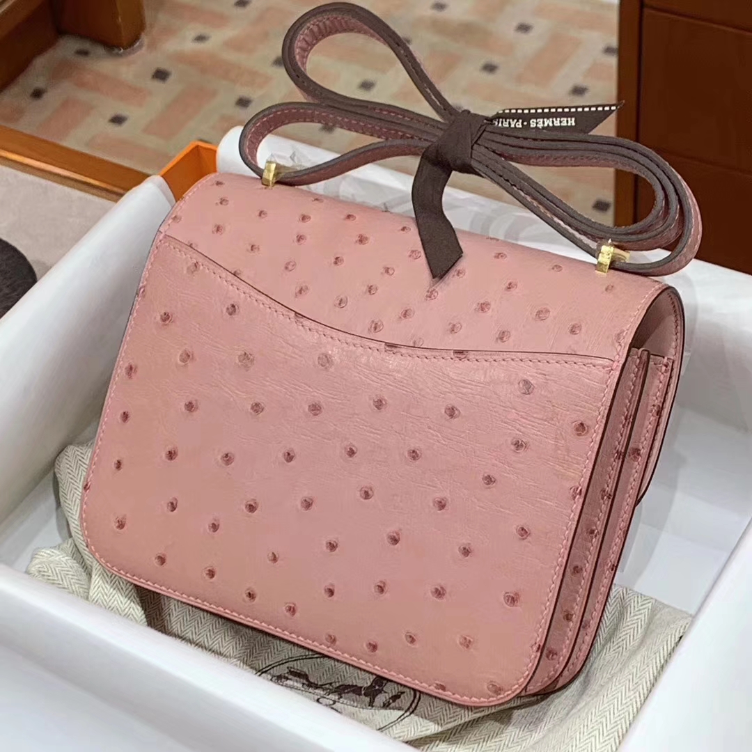 HERMES Constance 19CM 24CM 鸵鸟皮 现货 粉色